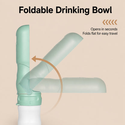 Foldable drinking bowl on portable dog water bottle