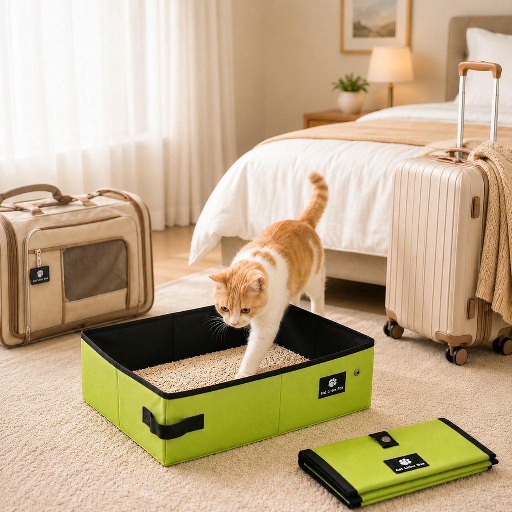 Paws in Awe Portable Foldable Cat Litter Box for Travel, Hotels & RVs - Packs Flat, Helps Keep Floors Clean image 1