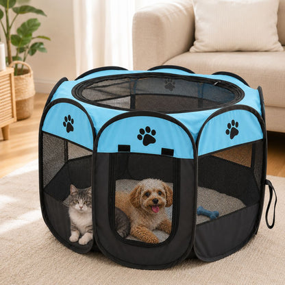 Blue portable foldable pet playpen
