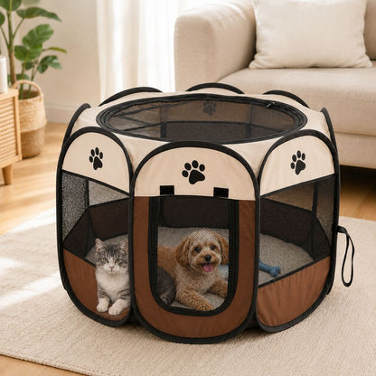 Coffee brown portable foldable pet playpen