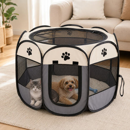 Portable foldable dog and cat playpen gray main image