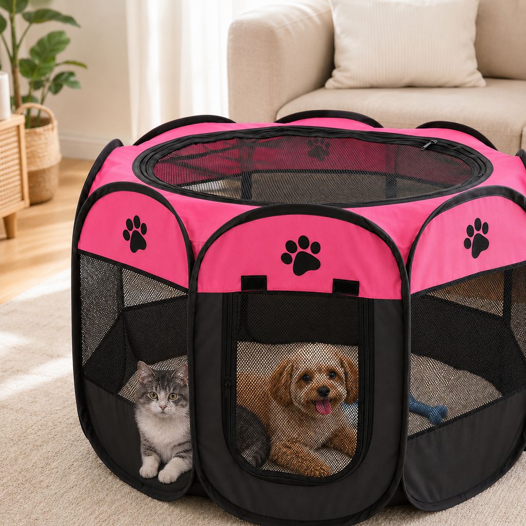 Hot pink portable foldable pet playpen