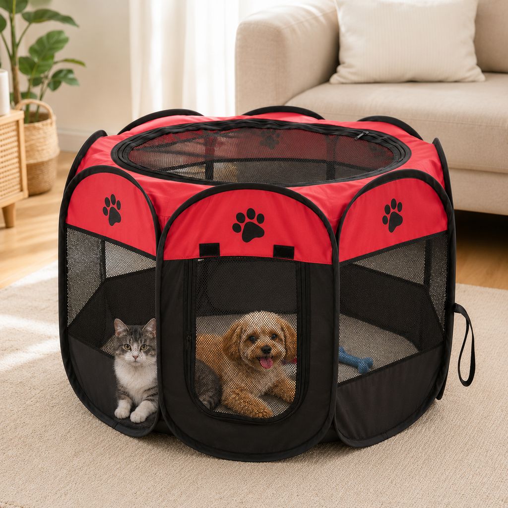 Red portable foldable pet playpen