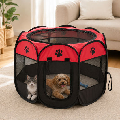 Red portable foldable pet playpen