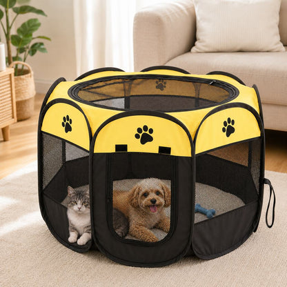 Yellow portable foldable pet playpen
