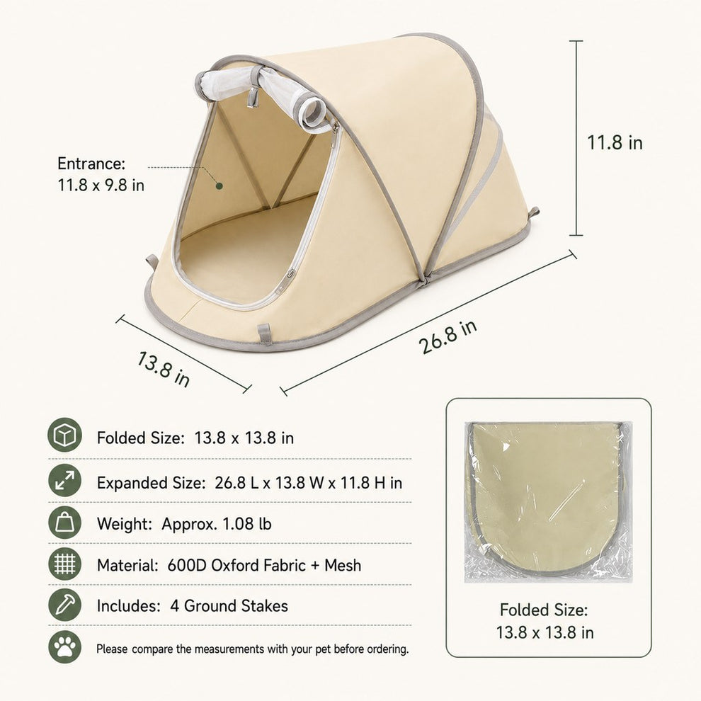 Portable foldable pet tent size guide