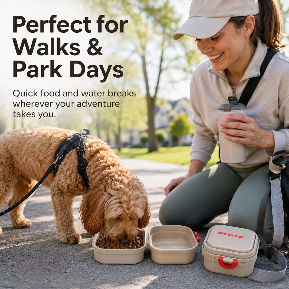 Paws in Awe Portable 2-in-1 Folding Pet Bowl for Walks & Travel - Keeps Food and Water Separate image 2