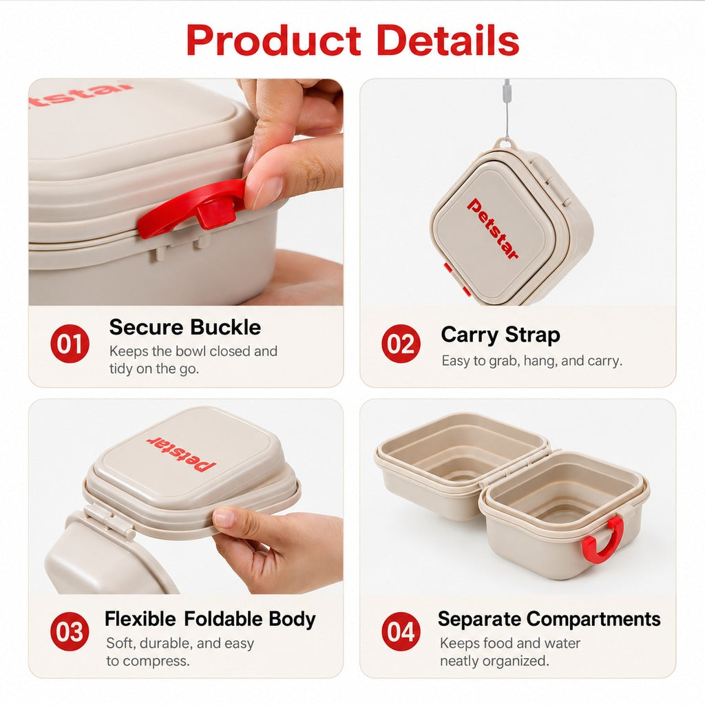 Paws in Awe Portable 2-in-1 Folding Pet Bowl for Walks & Travel - Keeps Food and Water Separate image 9
