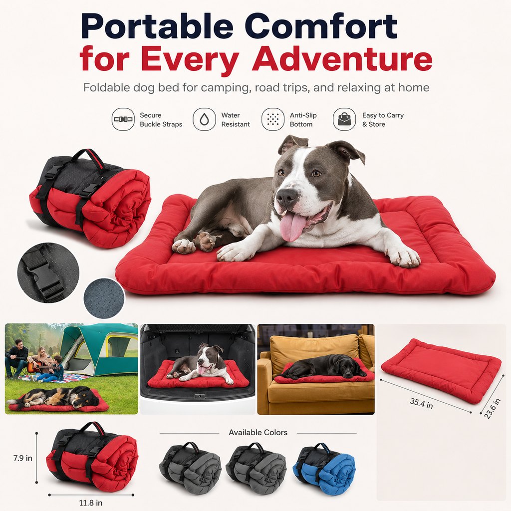 Paws in Awe Portable Outdoor Dog Bed for Camping &Car Travel - Roll-Up Mat for Clean, Comfortable Rest image 4