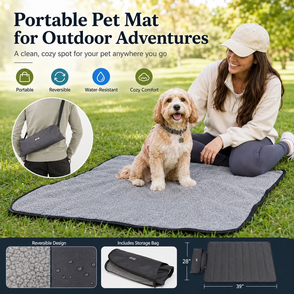 Paws in Awe Portable Outdoor Pet Mat with Carry Bag - Foldable Travel Dog Blanket for Parks, Camping & Road Trips image 4