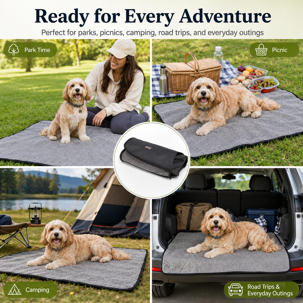 Paws in Awe Portable Outdoor Pet Mat with Carry Bag - Foldable Travel Dog Blanket for Parks, Camping & Road Trips image 10