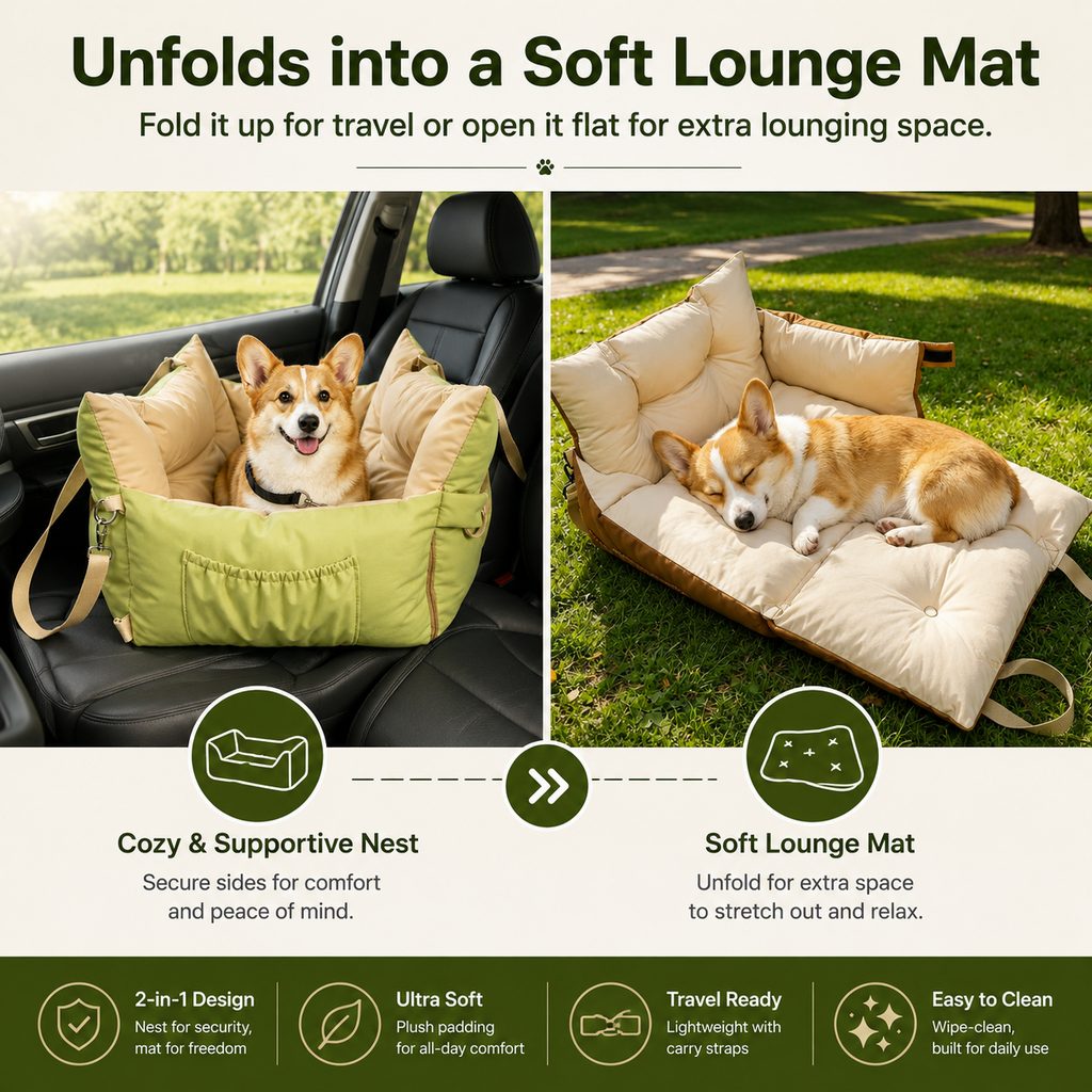 Paws in Awe Portable Pet Car Bed for Road Trips, Camping & Home Lounging - Cozy, Secure Rest Spot for Small to Medium Dogs image 4