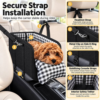 secure strap installation for pet console car seat carrier