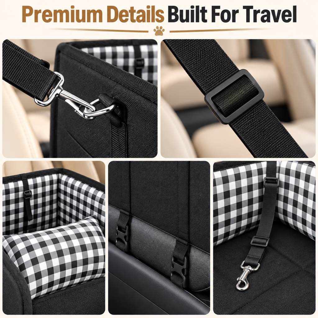 premium clips straps cushion and tether details on pet travel carrier