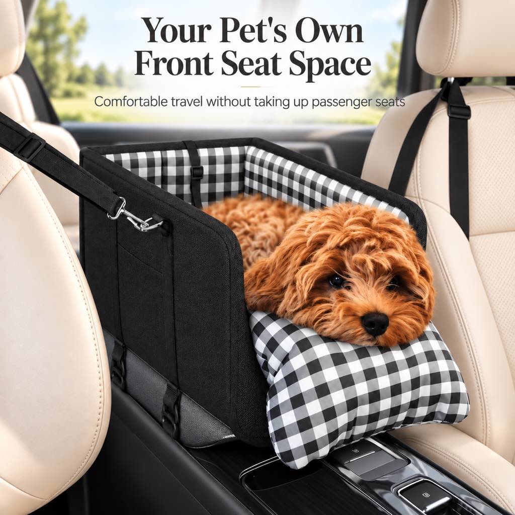 front seat space for small dog in console car seat carrier
