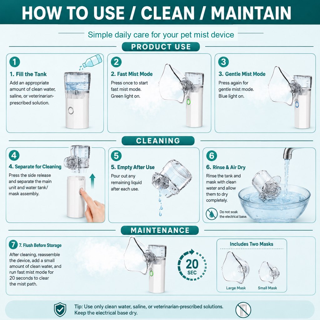 Pet mist care kit use clean and maintain guide for cats and dogs
