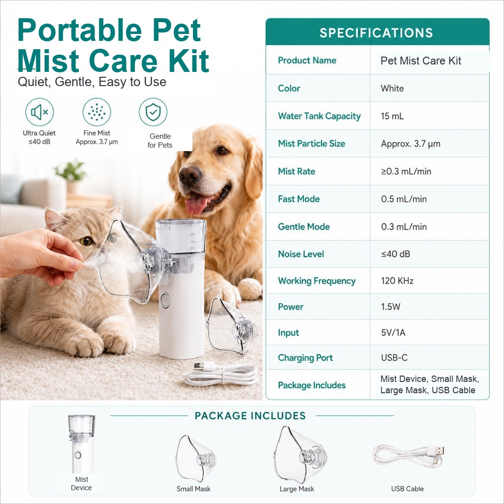 Portable pet mist care kit product details and included accessories