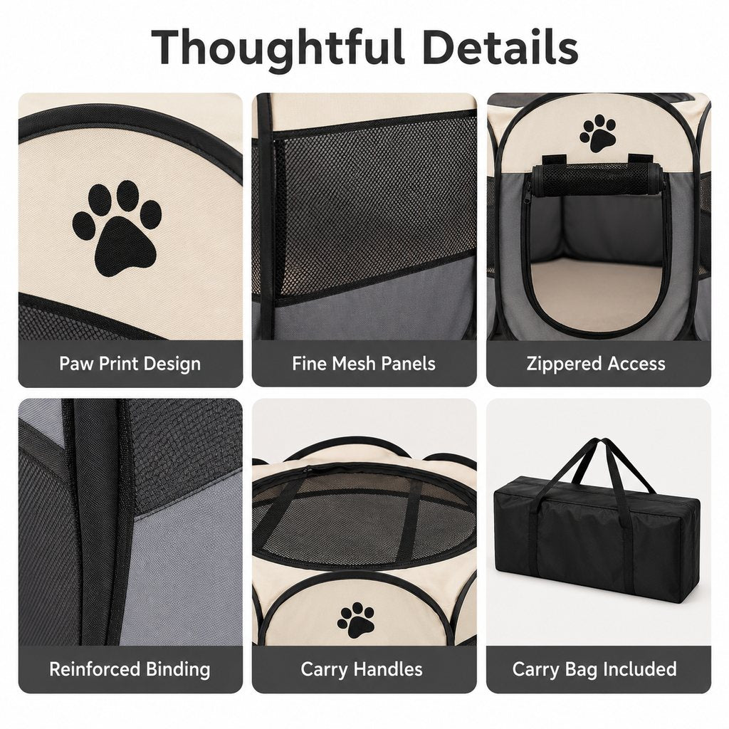 Portable pet playpen thoughtful details