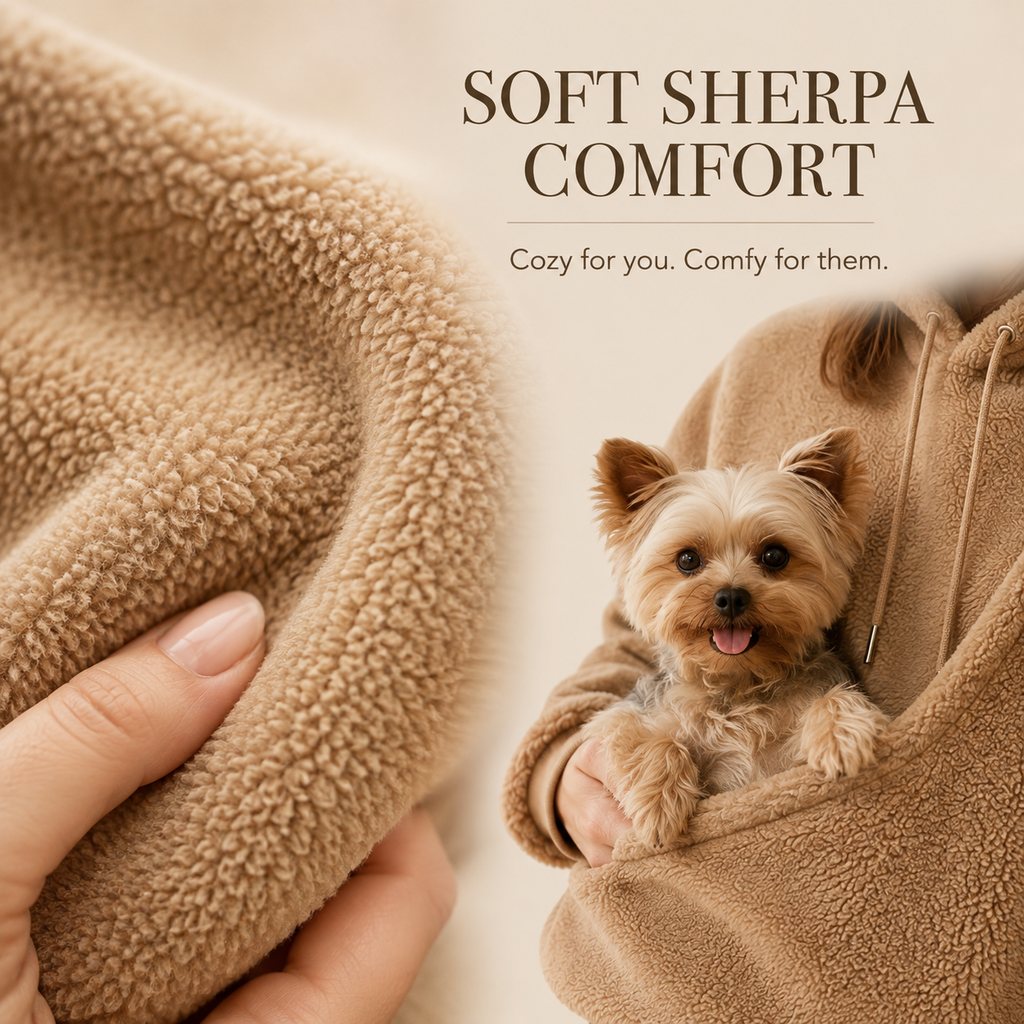 Soft sherpa fleece texture detail for pet carrier hoodie