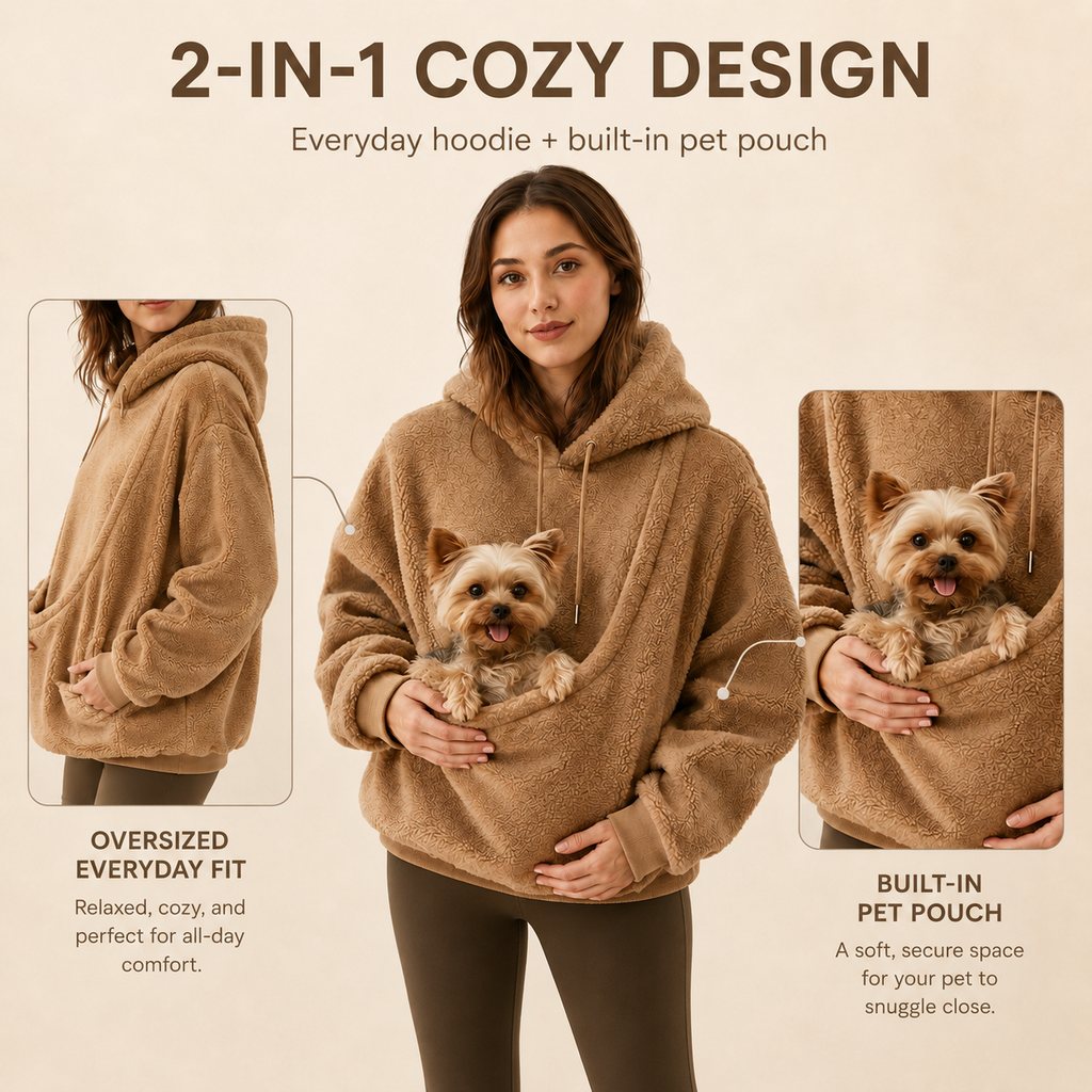 Two-in-one cozy hoodie and built-in pet pouch design