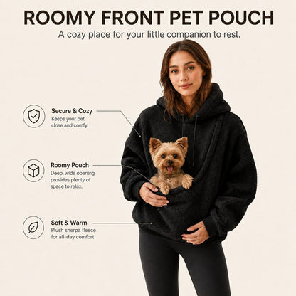 Roomy front pet pouch hoodie for small dogs and cats