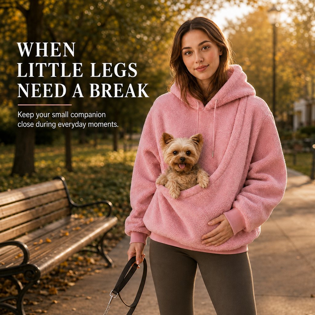 Pink pet carrier sherpa hoodie for walks and errands