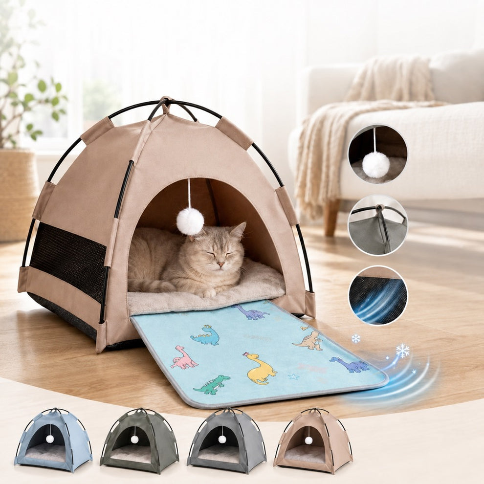 Paws in Awe Pet Tent Bed with Cooling Mat for Indoor Naps & Hot Weather — Foldable Private Hideaway for Cats, Kittens & Small Dogs image 1