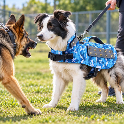 Blue digital camouflage protective dog vest for walks and dog parks