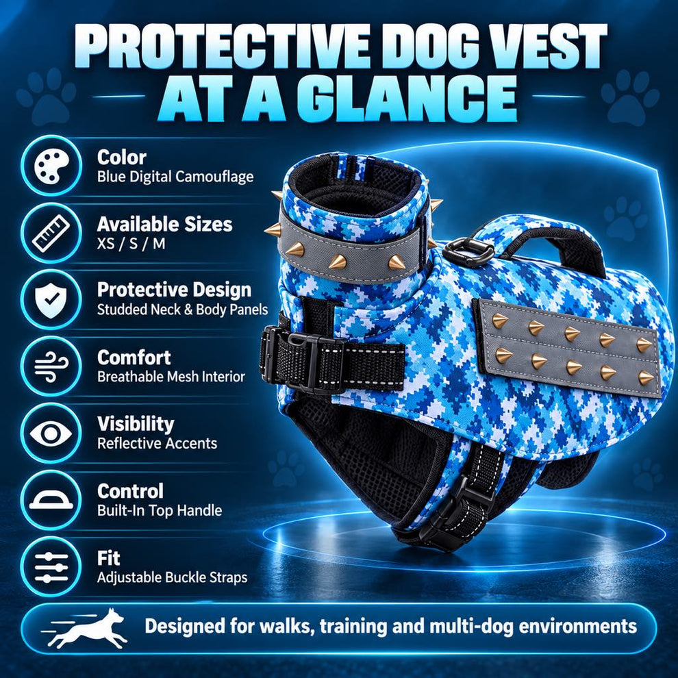 Blue digital camouflage protective dog vest product details