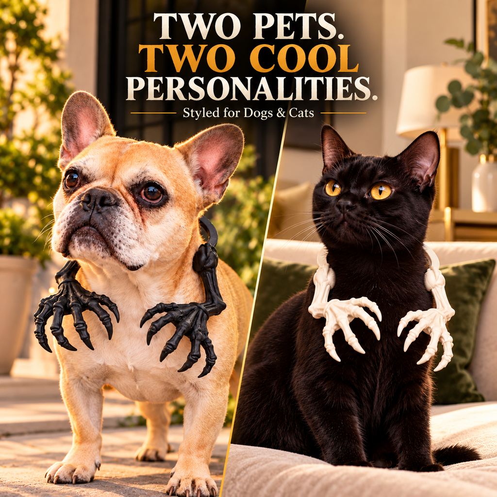 skeleton claw pet costume on dog and cat