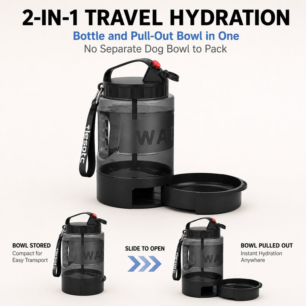 Pull-out dog drinking bowl design on portable water bottle