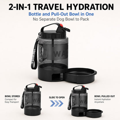 Pull-out dog drinking bowl design on portable water bottle