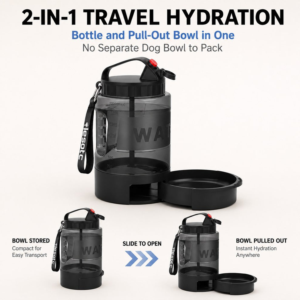 Pull-out dog drinking bowl design on portable water bottle