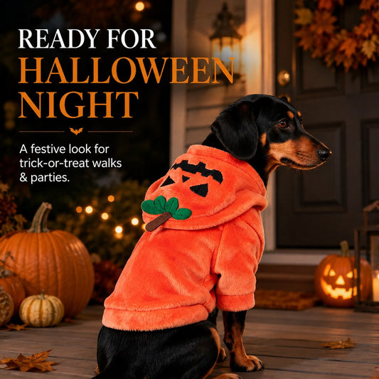 Pumpkin Halloween pet costume hoodie on dog