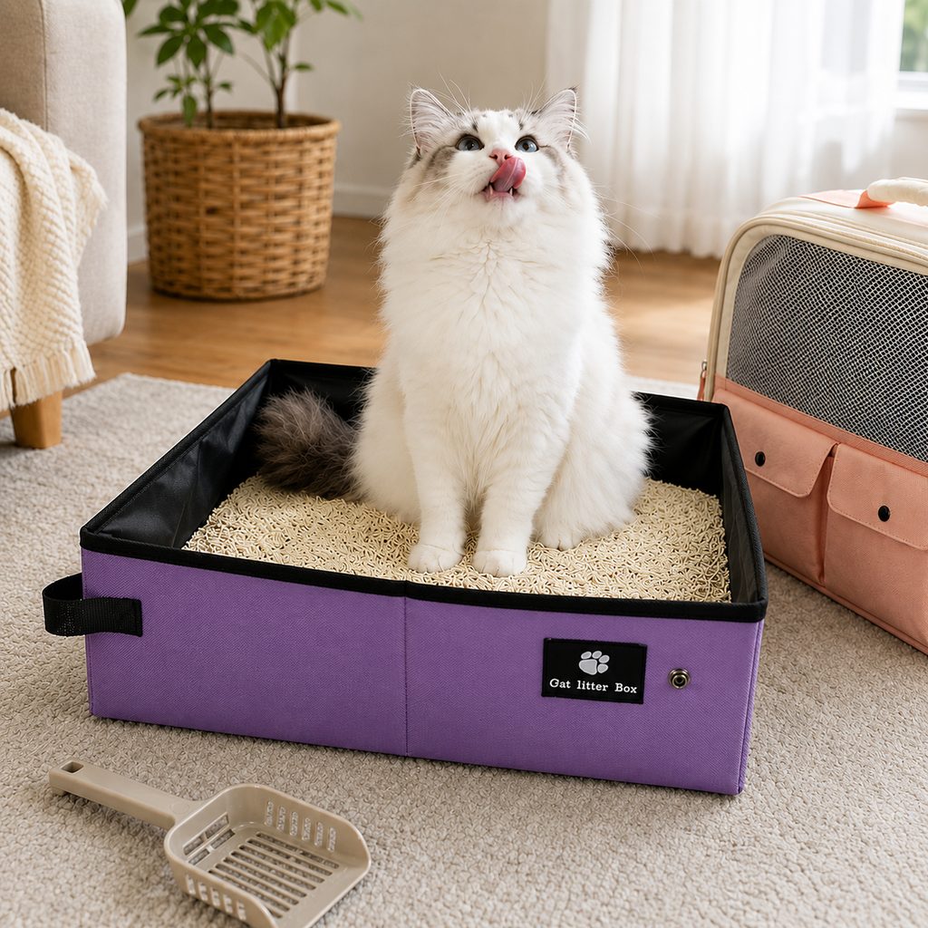 Purple foldable cat litter box