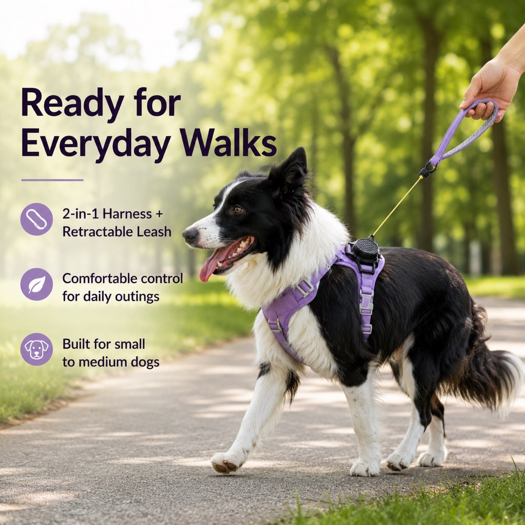 Paws in Awe 2-in-1 Retractable Dog Harness for Daily Walks - Built-In Leash Vest with Auto-Stop Control for Small & Medium Dogs image 2