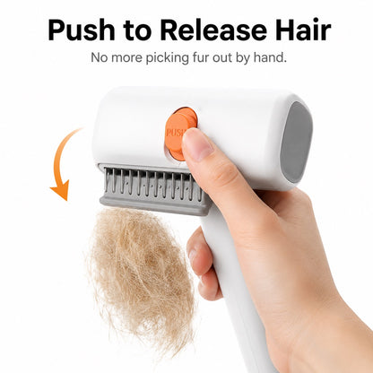 Push-to-clean pet hair remover brush