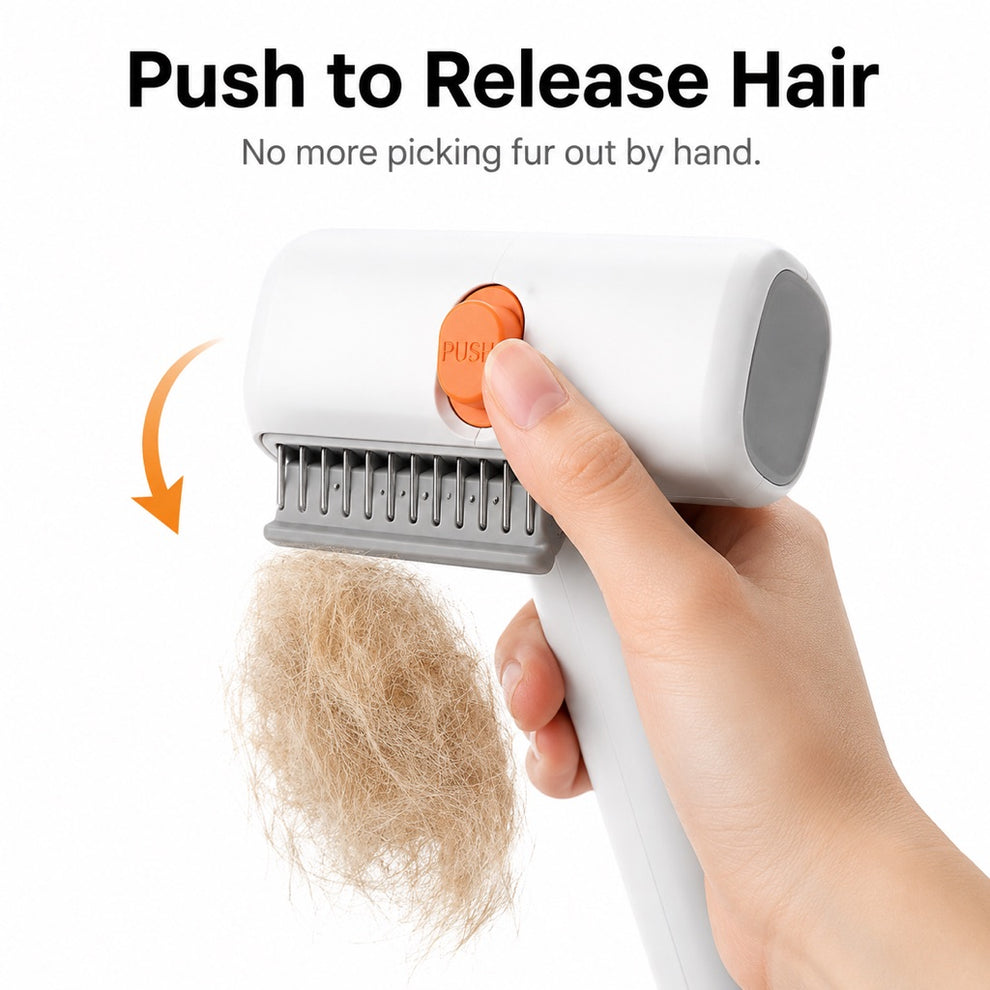 Push-to-clean pet hair remover brush