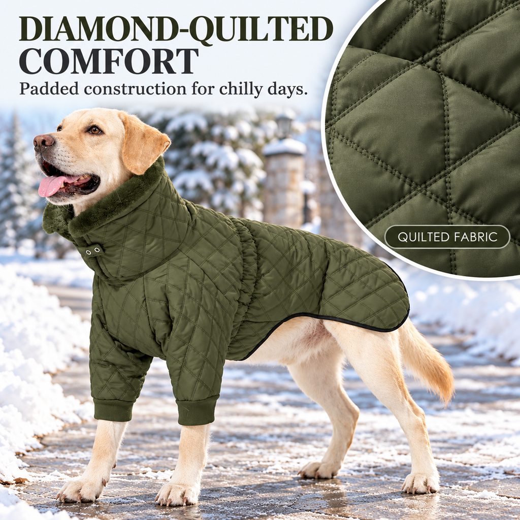 diamond-quilted army green dog winter jacket fabric