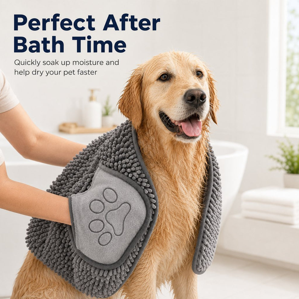 Paws in Awe Quick-Drying Pet Towel for Bath Time & Rainy Walks - Soft Chenille Mitt for Wet Fur & Muddy Paws image 2