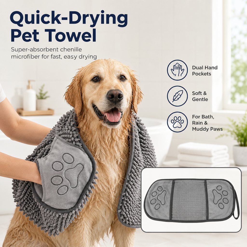 Paws in Awe Quick-Drying Pet Towel for Bath Time & Rainy Walks - Soft Chenille Mitt for Wet Fur & Muddy Paws image 5