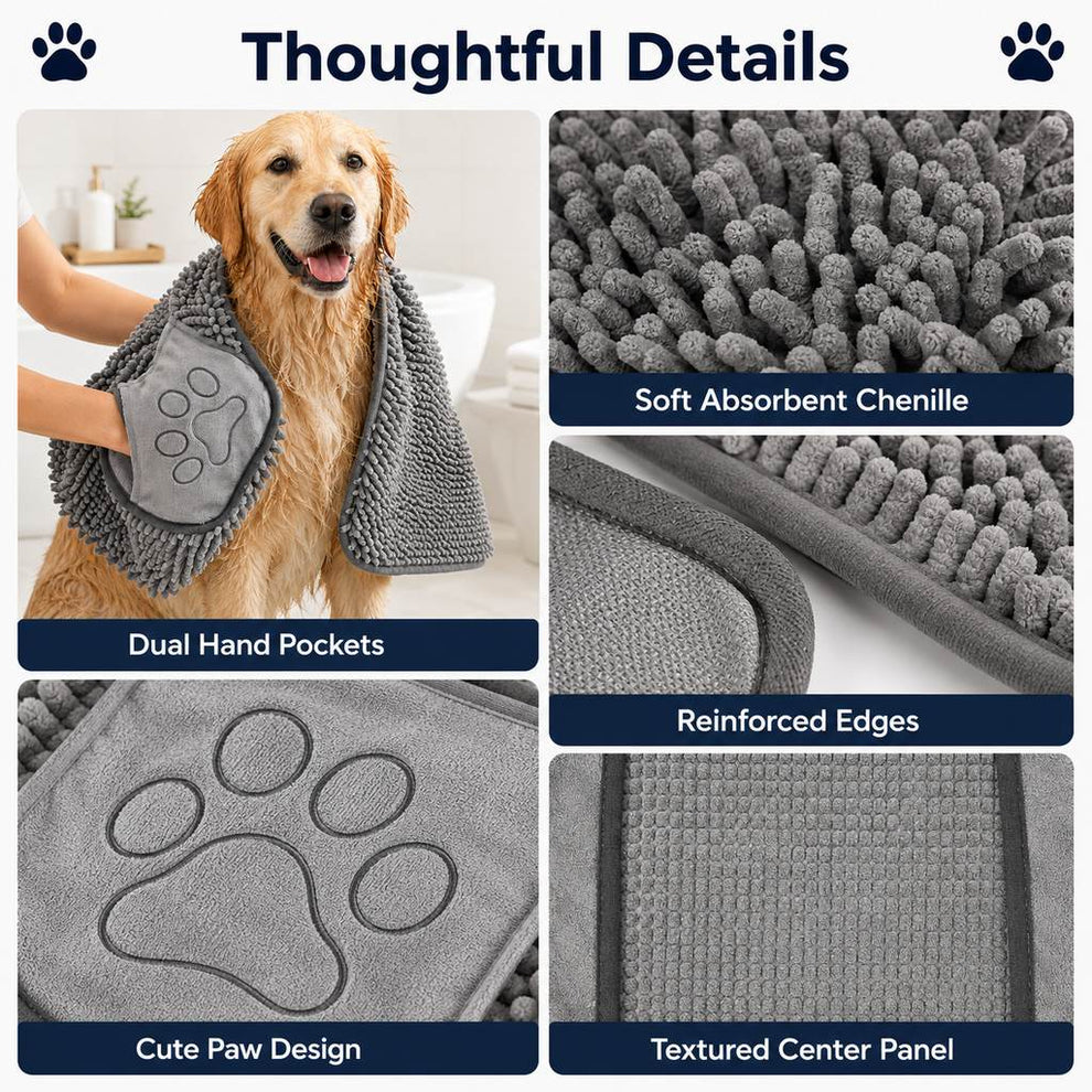 Paws in Awe Quick-Drying Pet Towel for Bath Time & Rainy Walks - Soft Chenille Mitt for Wet Fur & Muddy Paws image 7