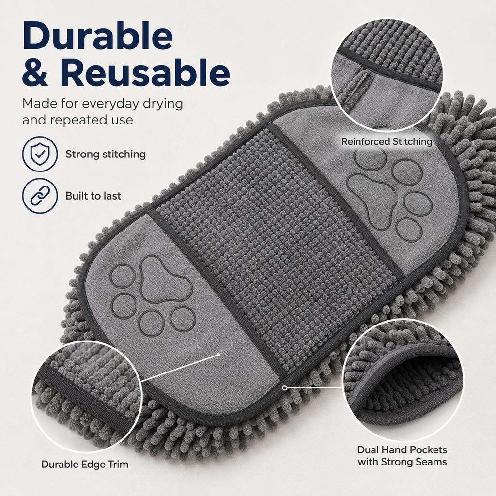 Paws in Awe Quick-Drying Pet Towel for Bath Time & Rainy Walks - Soft Chenille Mitt for Wet Fur & Muddy Paws image 9