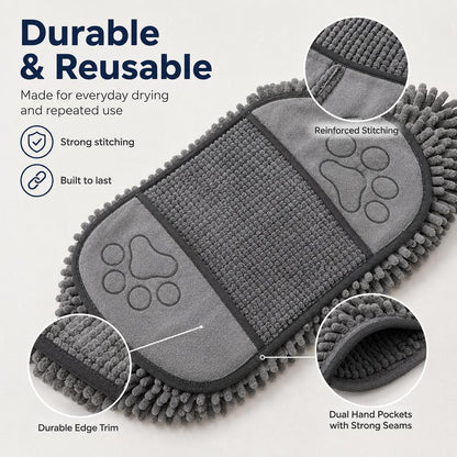 Paws in Awe Quick-Drying Pet Towel for Bath Time & Rainy Walks - Soft Chenille Mitt for Wet Fur & Muddy Paws image 9