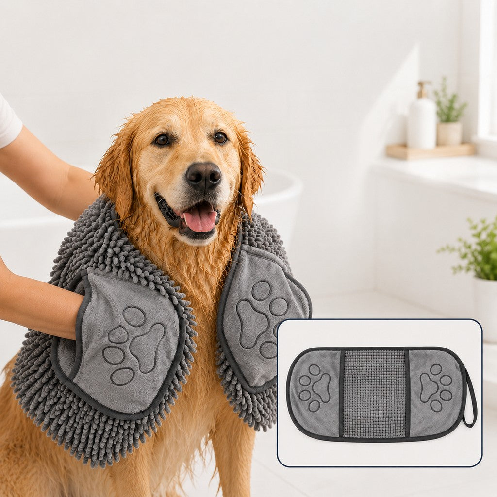 Paws in Awe Quick-Drying Pet Towel for Bath Time & Rainy Walks - Soft Chenille Mitt for Wet Fur & Muddy Paws image 1