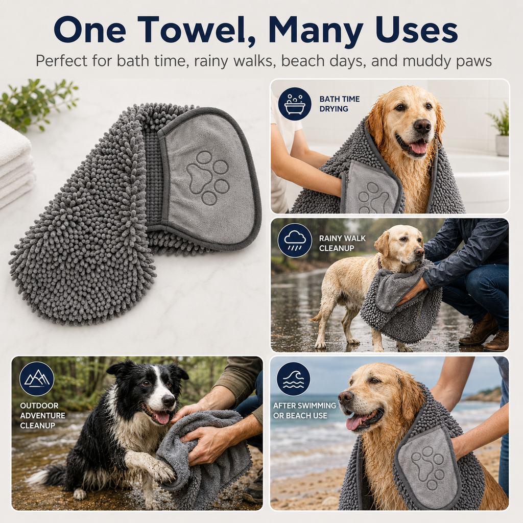 Paws in Awe Quick-Drying Pet Towel for Bath Time & Rainy Walks - Soft Chenille Mitt for Wet Fur & Muddy Paws image 6
