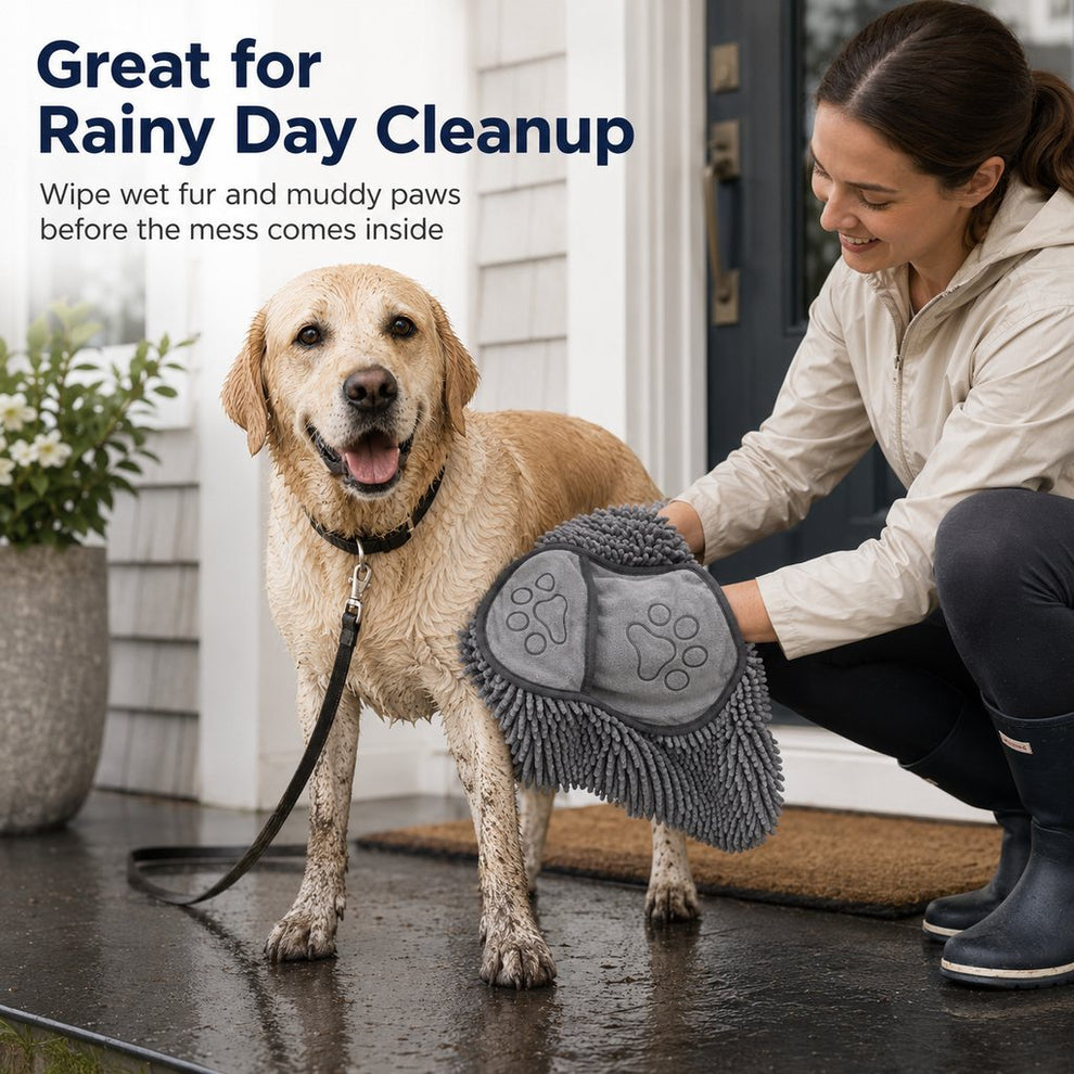 Paws in Awe Quick-Drying Pet Towel for Bath Time & Rainy Walks - Soft Chenille Mitt for Wet Fur & Muddy Paws image 3