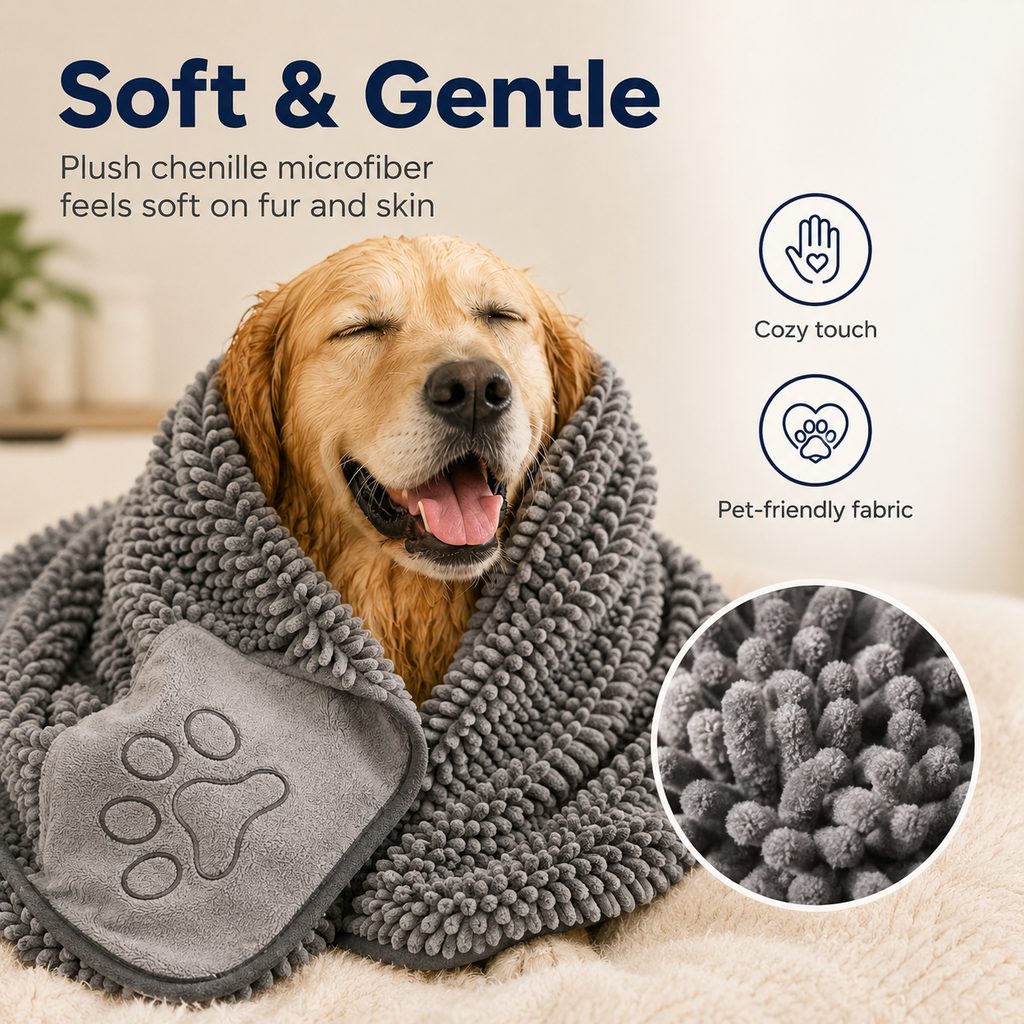 Paws in Awe Quick-Drying Pet Towel for Bath Time & Rainy Walks - Soft Chenille Mitt for Wet Fur & Muddy Paws image 4
