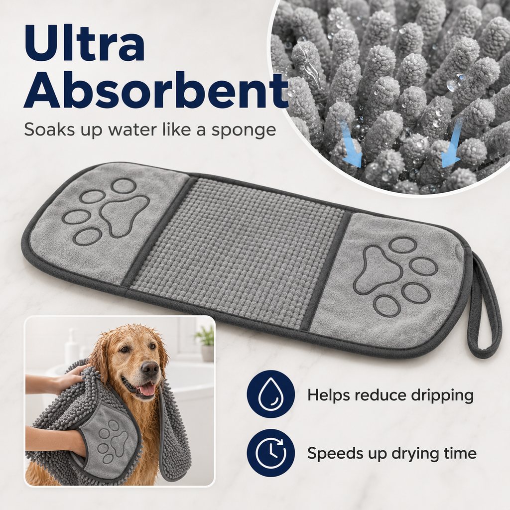 Paws in Awe Quick-Drying Pet Towel for Bath Time & Rainy Walks - Soft Chenille Mitt for Wet Fur & Muddy Paws image 8