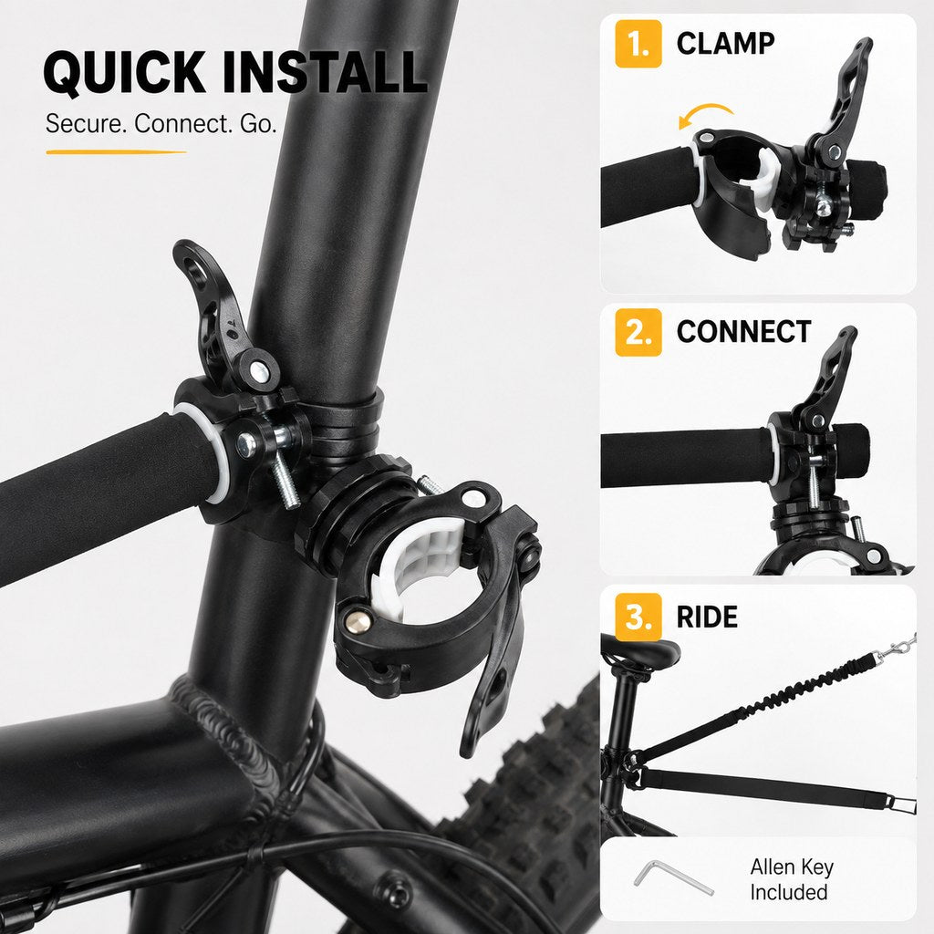 Quick install bicycle mounting clamp for dog bike leash